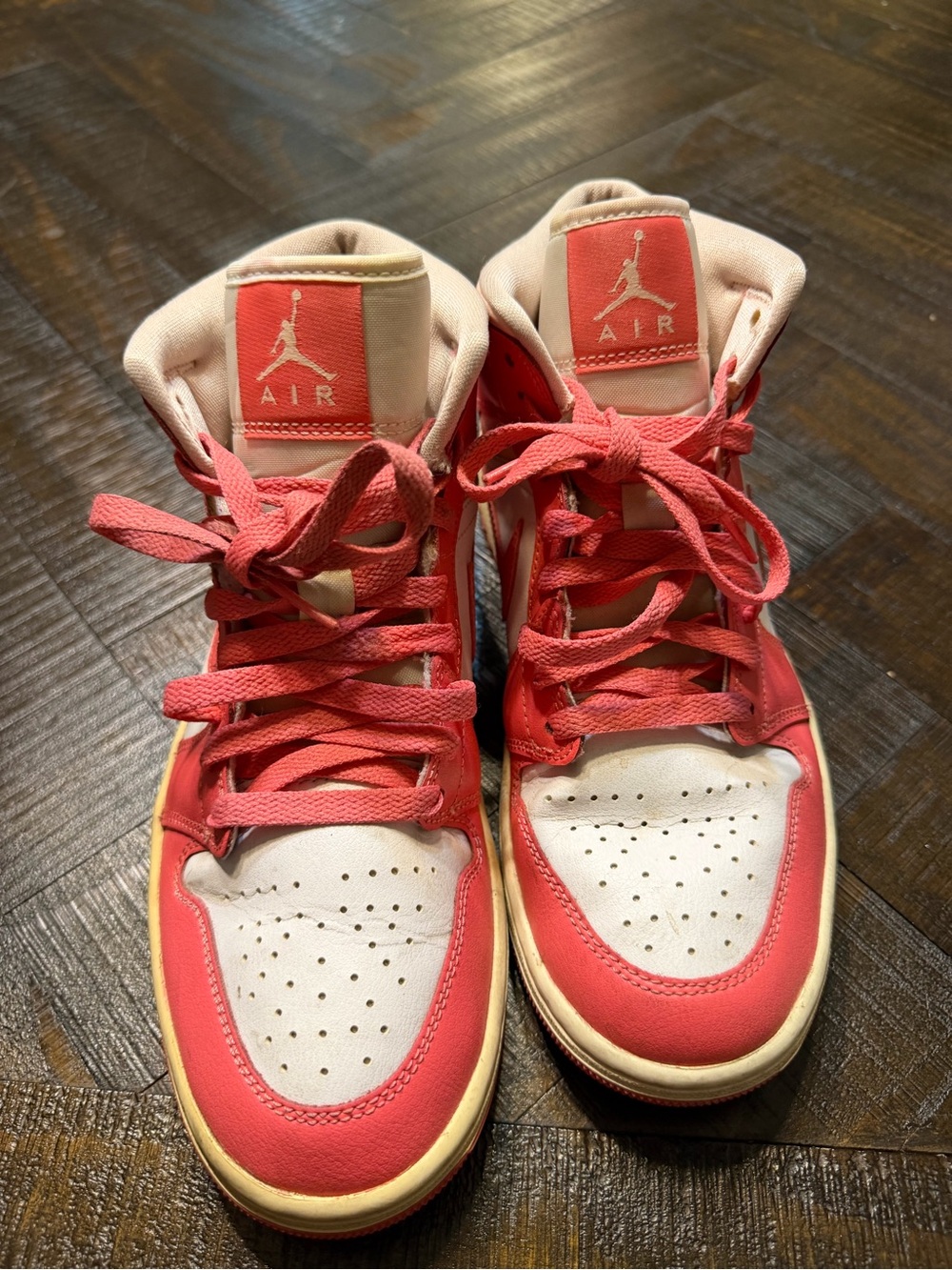 Jordan Kids High-Top Sneakers in Coral Red and White